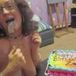 A video of me doing what I love to do most and eating some cake with my cum at the end!!  Happy Birthday ZOiG!  If you're wondering why its edited, hubby dropped the camera :)