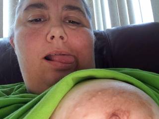 My friend sent me a great picture of her huge nipple asking for me to come suck on them
