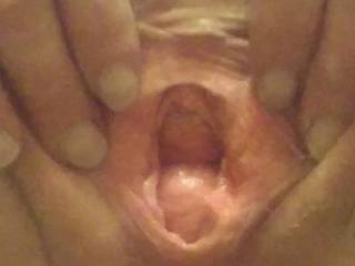 Showing my well used pussy gaping hole just waiting for somebody else to fill it up