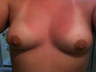Perfect!!..Damn beautiful tits..Just like I like em...big brown nipples..perfect for sucking and running my cock over and over..!!..great pic..