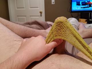 So good to see that hot and hard cock stretching out those sexy panties.