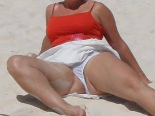 On the beach. Like her undies?