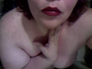 That look is definitely working for you and on me!  Love deep red lipstick and deep red lips