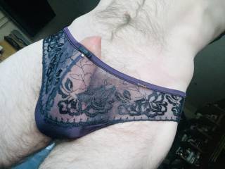 In my wife’s panties.