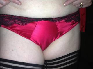 Red silk panties about to come off !!