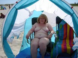 Enjoying a day at the nude beach last year.
