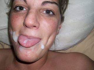 my girl loves to lick the cum off with her tongue!!!!