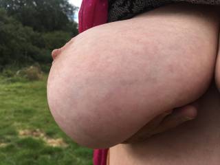 Could not get much closer to her lovely big right tit, with nipple showing against the background