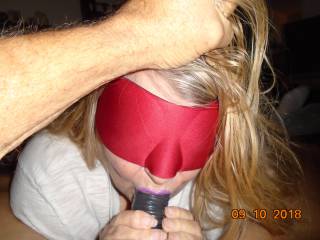 Fucked her face good by grabbing her hair.  Saved the condom for pouring on her face later..haha  much fun.