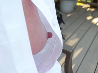 I am enjoying..looking at your Beautiful Breast and nipple peaking out of the white shirt !! Makes me so hungary for more !! I would love to lick, suck and taste that breast and nipple, it would be like a glass of wine !!