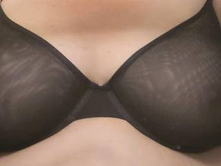 My new sheer bra sparkly bra, pict isnt blurry it is the shine pattern of the bra. Sent to him on a bad day of work