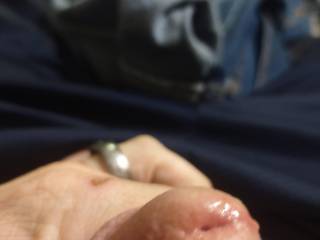 A Closeup of The Top Of His Cock with A Small Amount of PreCum or is it from her Wet Pussy As She Teased Him....
