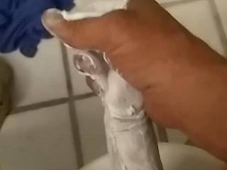 Stroking my cock with shaving cream