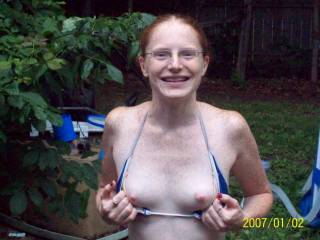 I love flashing pics! This is so hot, and I love your tits, nice handsized titties are the BEST! And the nipples are that super hot pink. Yum!