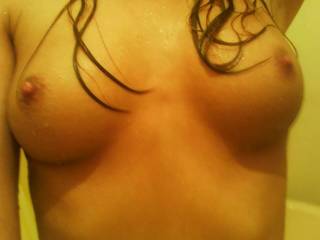 Had to snap a shot out of the shower to show you! These tits are just perfect!