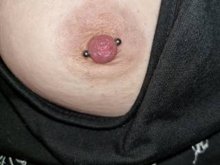 My pierced nipple healing nicely. It\'s so sensitive now and feels great being licked.