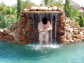 I took away hubby's swim trunks and made him pose nude for me in our pool!