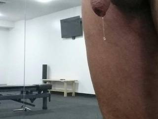 This is what happens by the time I finish exercising naked in the gym. I get so horny, I am dripping precum. I will go take care of the in the sauna.