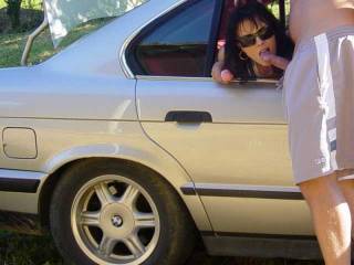 Mmmmm, do you like to go out dogging?  Ooooo, this is a hot picture. We could both be in the back seat sucking cocks.  You on one side and me on the other.  MILF K