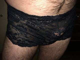 In my wifes panties. Shhh don't tell her I came in them :) xx