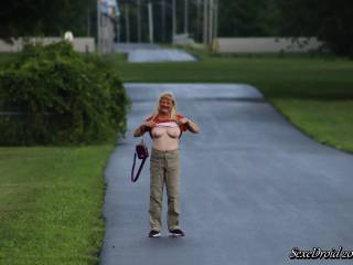 I took pictures of Joanne. I was far from her & yelled, "show your tits!" she lifted my shirt & showed boobs boobs as I took pictures from over 300 feet away. It was in Cornwall, Ont on the Waterfront trail, near Saunders dam