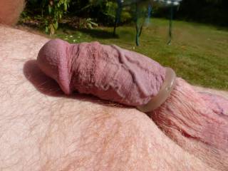 Trying out my new cock ring in the garden