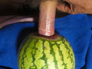 Pushing my big dick into a juicy watermelon