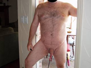 Hubby heading to the pool in the nude!