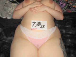 My wonderfully curvy wife showing off her big titties and wide curvy hips for Zoig. Judging by that cameltoe she's got, I'd say her pussy decided to eat her lacey pink panties - would someone like to help her with that?