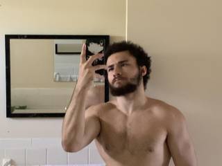fit guy shows off cock in mirror