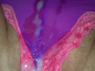 Fantastic load all over you and your panties... Let's see how wet you can make your panties with your juices x