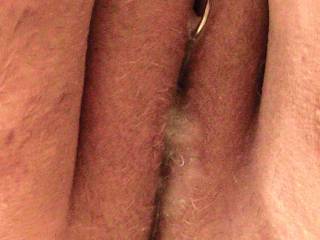 Another shot of Babs' cum-filled pussy.   Cream pie anyone ?