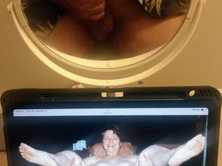 Another mirror monitor tribute showing my swollen cock to the cunt spread by Zoig member, Beautybird! She sure knows how to make my cock throb! Comments certainly appreciated!
