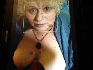 Some more of my cum covering mrs techno's picture