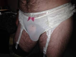 Sheer lace suspender panties feel so good. :) want to unwrap?