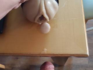Cum in Fleshlight. Thick cock spreading lips open