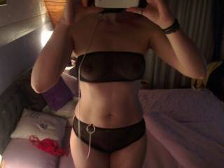 pierced nipples and lingerie show +some pussy