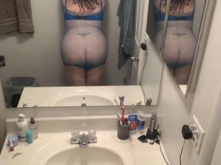 Look how sexy that ass looks in the blue one piece