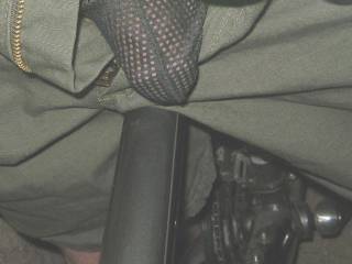 I took a after midnight bike ride... a scene of my dick, visible through my mesh undie. Last week of May, 2023. Camera used, SD630.