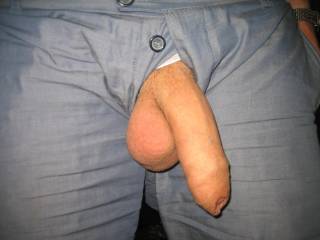 dam.. i love pics like this.. awesome cock.. hanging out trousers.. what a turn on