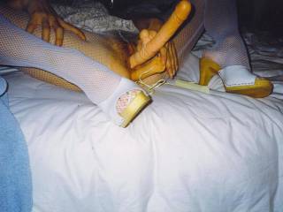 Once my man taught me the pleasures of anal by teasing my virgin hole with his tongue, fingers till as you see here my dildos. So now whenever I\'m riding cock I want his up my ass. Are you OK feeling my man\'s cock fucking my asshole as I ride you?