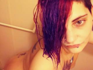 Wife gives  me a cute look shows tits and ass