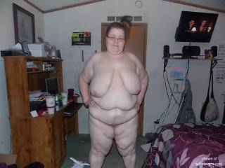Would love to bend her over the bed and ram my bare cock into her , reaching under to feel her massive udders and rolls of belly fat swinging with every stroke and feeling those thick meaty thighs wobble until i unloaded my sperm deep inside your wife's big beautiful pussy and all this while you watched  !