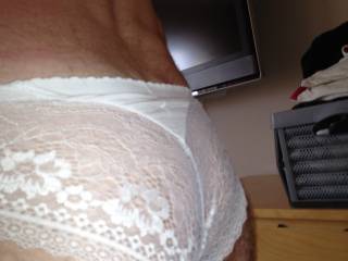 playing in a pair of my wifes white panties :) x