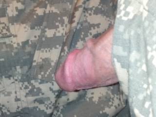 Getting harder, wanna cum make this soldiers thick cock rock hard?