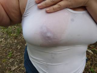Poured water over her t shirt to expose her hard nipples