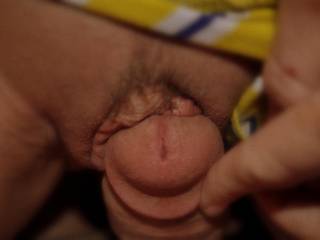 I love rubbing the head of his hard cock on my clit.