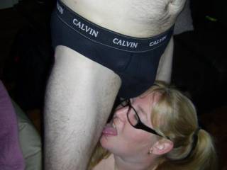 lilmissnawty hard at working teasing me with her tongue ... cock twitching nicely in my undies, they didn't stay on very long ..lol