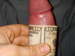 Dollar bill thickness of my juicy, meaty, hard cock.