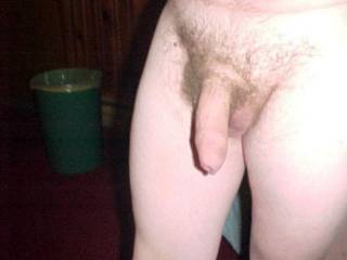 My uncut cock just hanging there,  Back in the hairy days too...